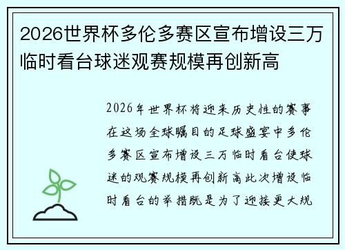 2026世界杯多伦多赛区宣布增设三万临时看台球迷观赛规模再创新高